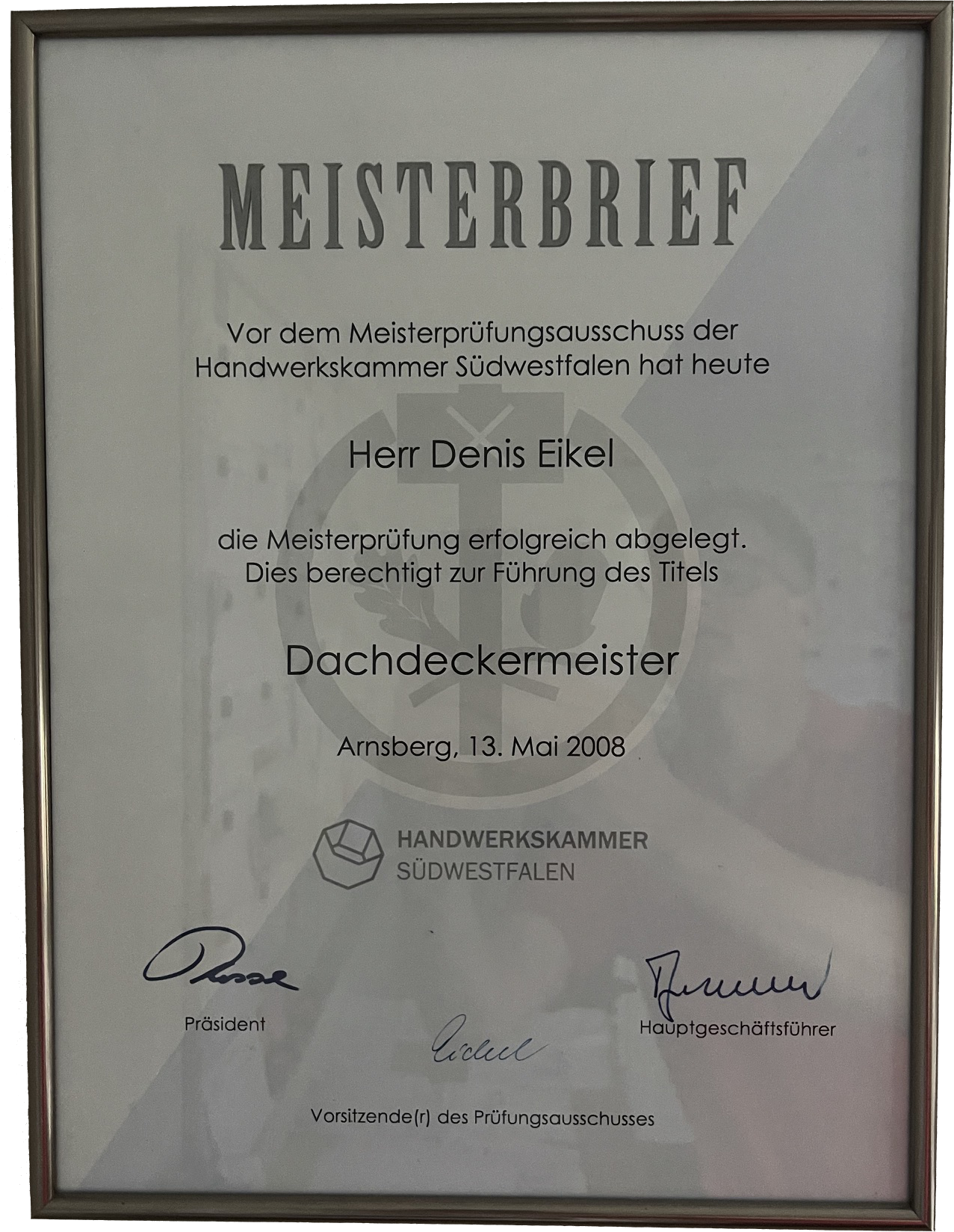Meisterbrief Denis Eikel von 2008